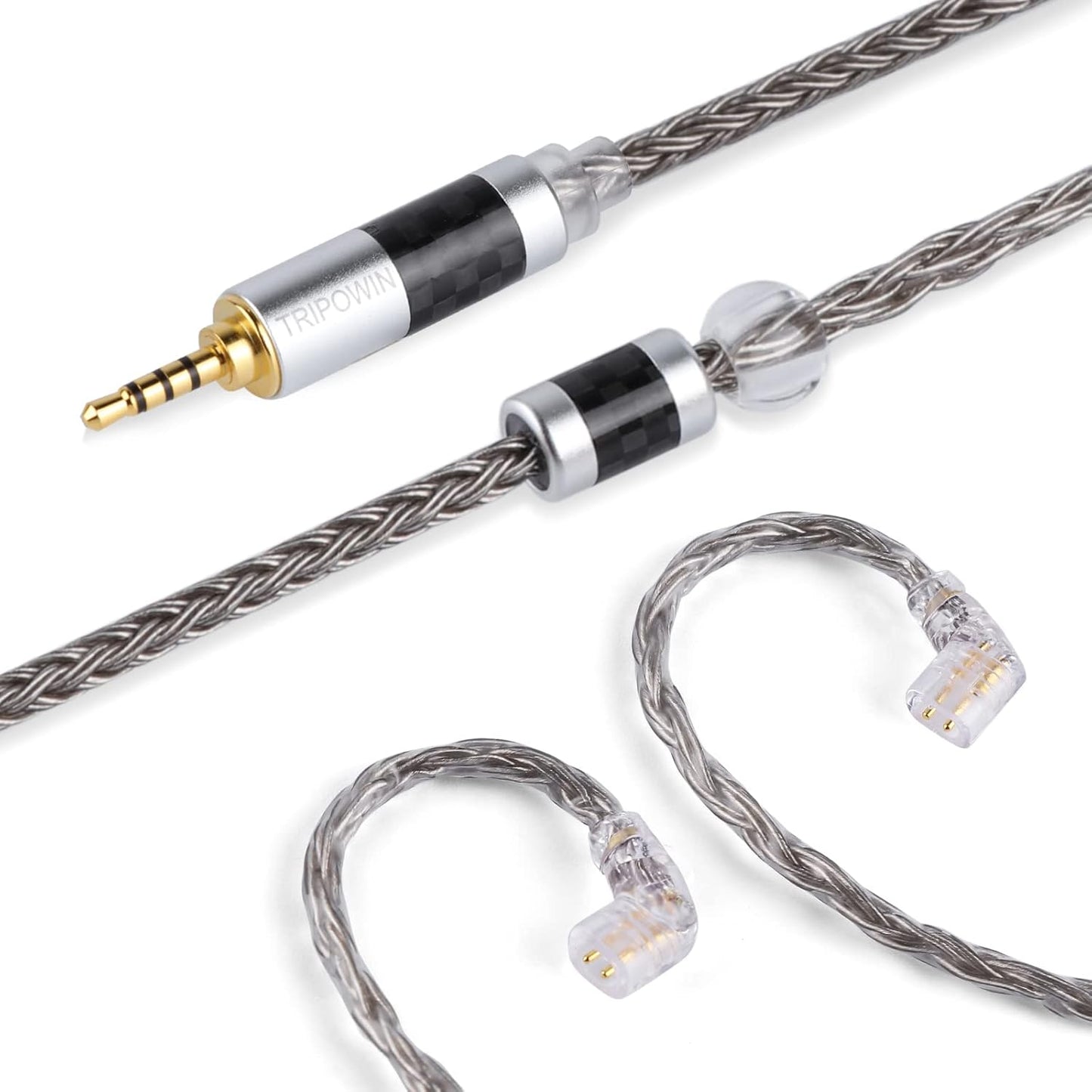 Zonie IEM Cable, 16 Core Silver Plated Earphone Upgraded Cords, 1.25M SPC in Ear Monitor Cable for KZ ZS10 PRO 2 AS10 PRO Tangzu WanโEr SIMGOT Em6L(Recessed 2Pin, 2.5Mm) (Grey)