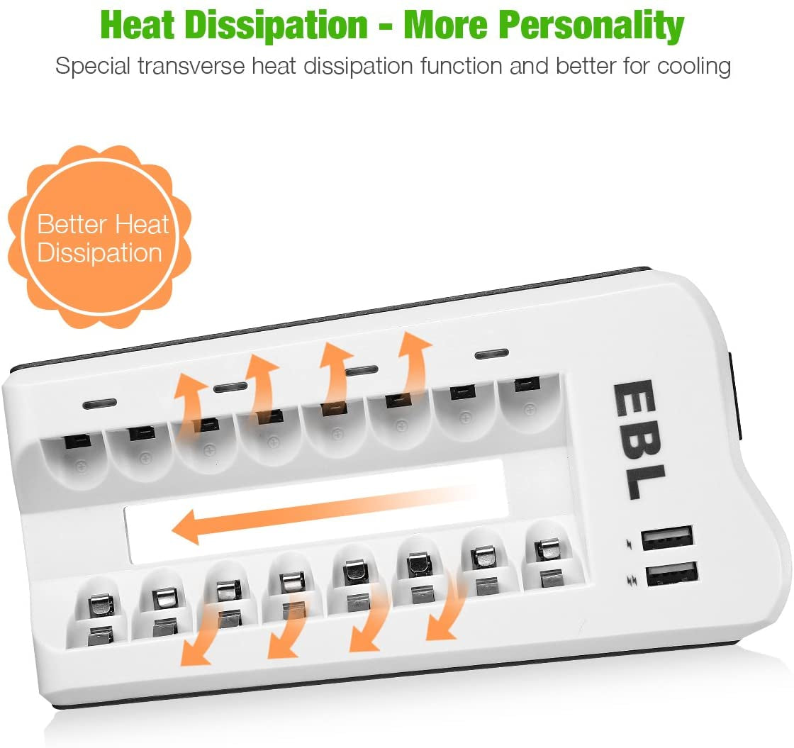 AAA Rechargeable Batteries with Battery Charger Combo - AAA Battery 8 Packs 1.2V Nimh with Smart Individual Household Battery Charger