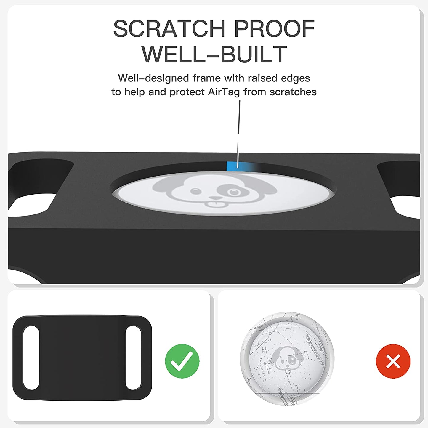 IPX7 Waterproof Airtag Holder, 2 Packs Airtag Dog Collar Holder Fit for Dog Cat Collar Pet Loop Air Tag Holder Accessories, anti Scratch Silicone Case Lightweight Soft (Black)