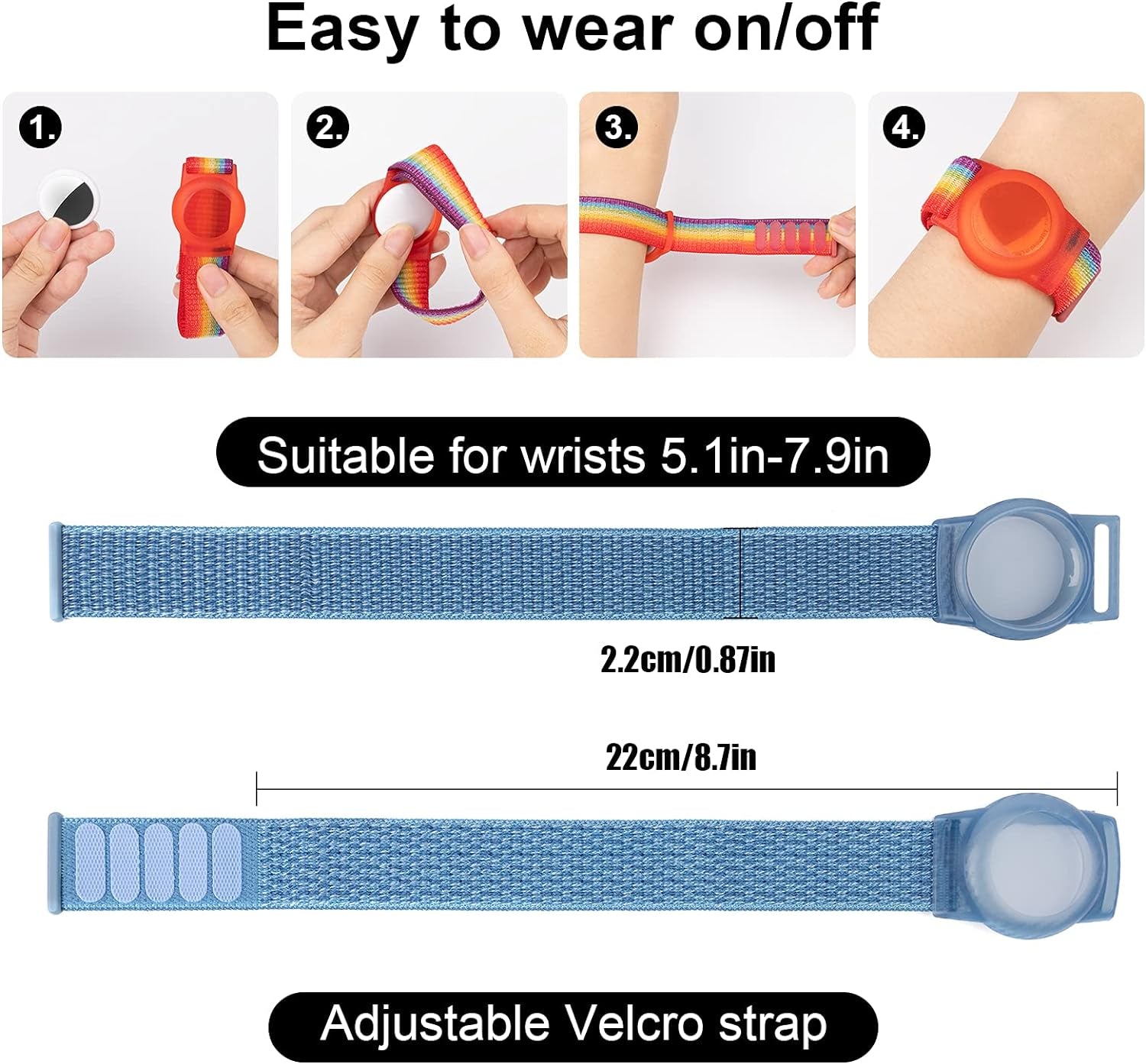 Kids Wristband Compatible with Apple Airtag, Protective Case for Air Tag GPS Tracker Holder with Nylon Bracelet, Adjustable anti Lost Watch Band for Toddler Child Elder(Blue)