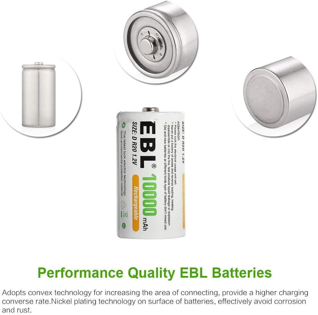 D Cell Batteries 10,000Mah Ultra Pro Ni-Mh Rechargeable D Batteries, 4-Pack(Battery Storage Case Included)