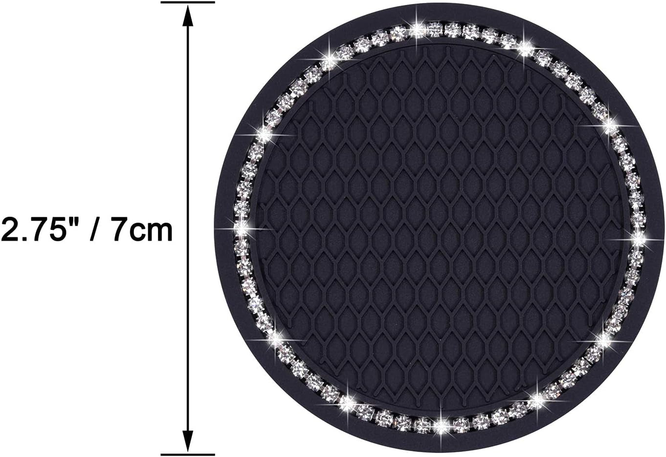 Bling Car Coasters,  2 Pack PVC Car Cup Holder Insert Coaster - anti Slip Universal Vehicle Interior Accessories Crystal Glitter Cup Mats for Women and Men(2.75" Diameter, Black)