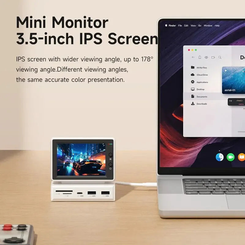 Hagibis 3.5Inch IPS Mini Screen AIDA64 Mini PC CPU RAM HDD Data Monitor Display Sub Screen with USB C Hub for Laptop PC Macbook