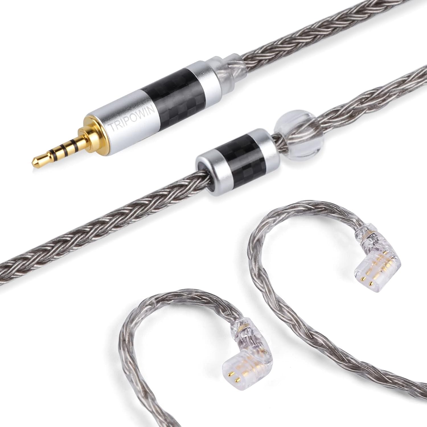 Zonie IEM Cable, 16 Core Silver Plated Earphone Upgraded Cords, 1.25M SPC in Ear Monitor Cable for KZ ZS10 PRO 2 AS10 PRO Tangzu Wan’Er SIMGOT Em6L(Recessed 2Pin, 2.5Mm) (Grey)