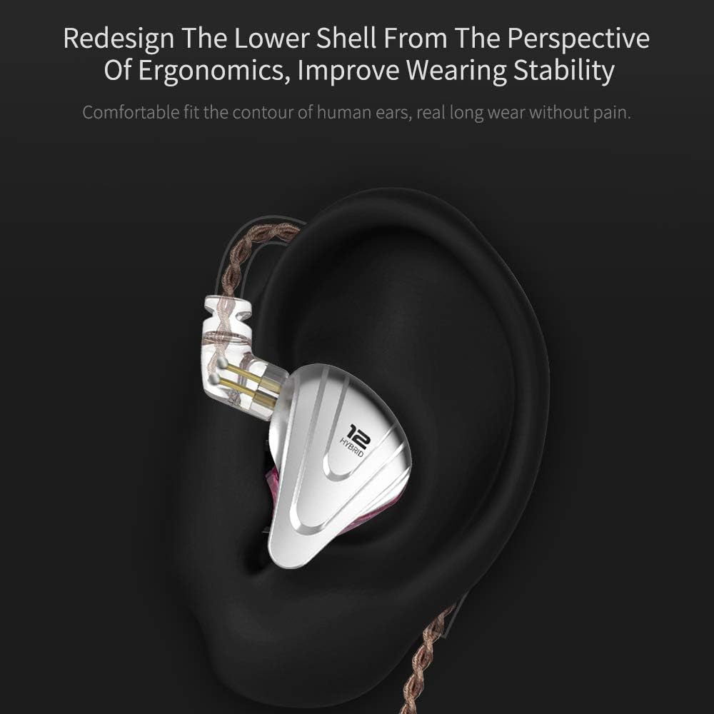 KZ ZSX 5BA+1DD 6 Driver Hybrid In-Ear Hifi Earphones with Zinc Alloy Faceplate, Recessed 2 Pin Detachable Cable for Audiophile Musician (With Mic, Black)