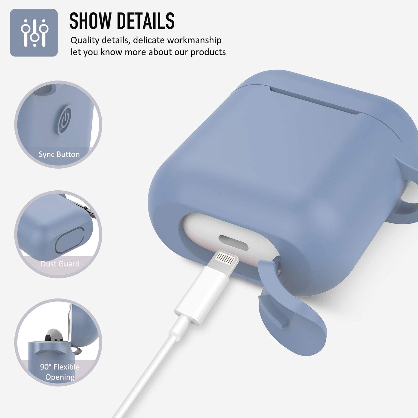 Protective Silicone Case with Keychain for Apple Airpods 1 & 2 (Front LED Not Visible) Alaskan Blue