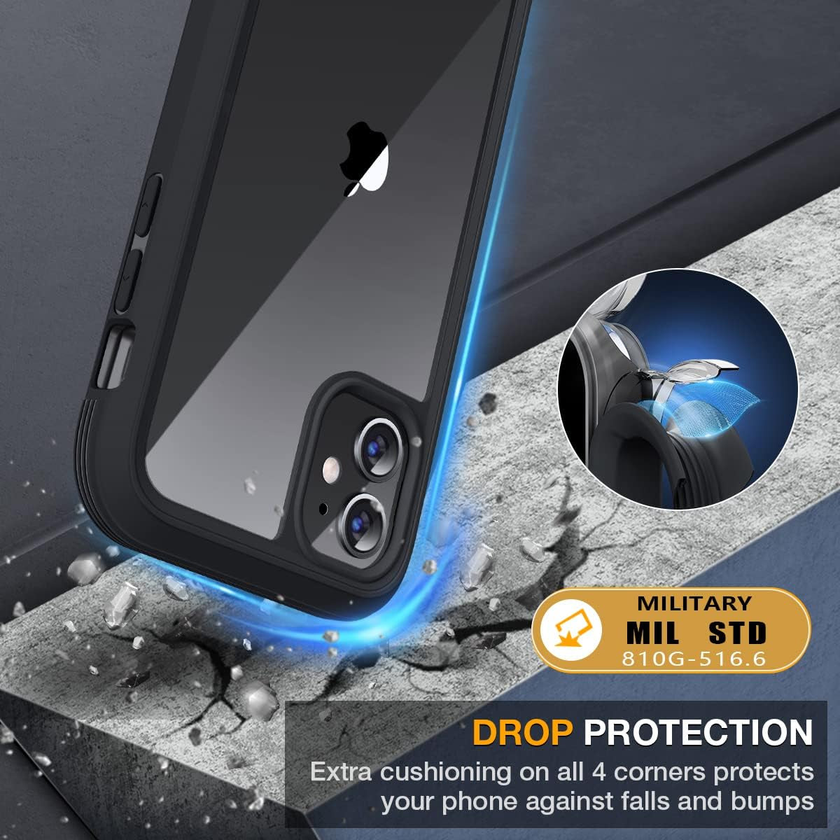 Glass Series Designed for Iphone 11 Case [2023 Upgraded] Full-Body Rugged Bumper Case with Built-In 9H Tempered Glass Screen Protector and Camera Protector (Black)