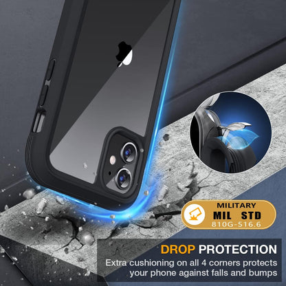 Glass Series Designed for Iphone 11 Case [2023 Upgraded] Full-Body Rugged Bumper Case with Built-In 9H Tempered Glass Screen Protector and Camera Protector (Black)