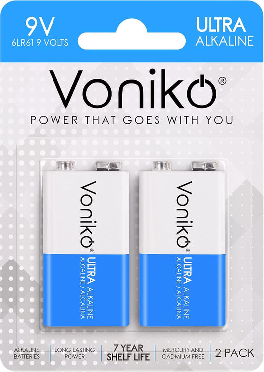 9V Batteries - Alkaline 9V Battery 2 Pack - Ultra Long Lasting with a 7 - Year Shelf Life