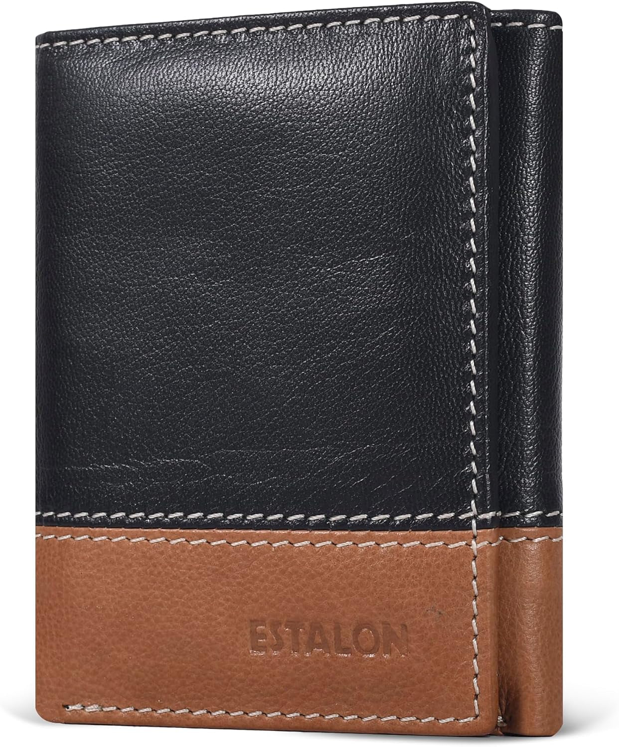 Leather Trifold Wallet for Men - RFID Blocking - 6 Card Slots, 2 Slip Pockets & 1 Front ID Window - Minimalist Design, Slim Wallet