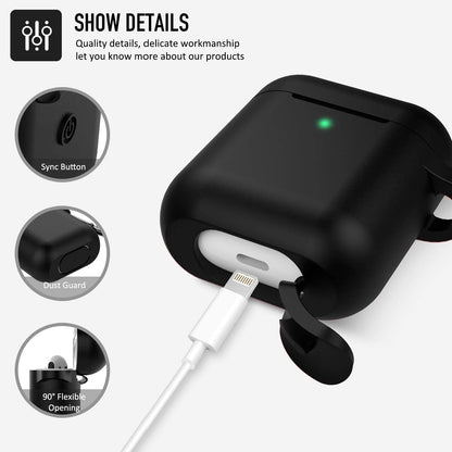 Protective Silicone Case with Keychain for Apple Airpods 2 (Black)