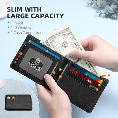 Men'S Slim RFID Blocking Leather Wallet - Premium Bifold Front Pocket Wallet with Gift Box,Leather Card Holder for Everyday Carry