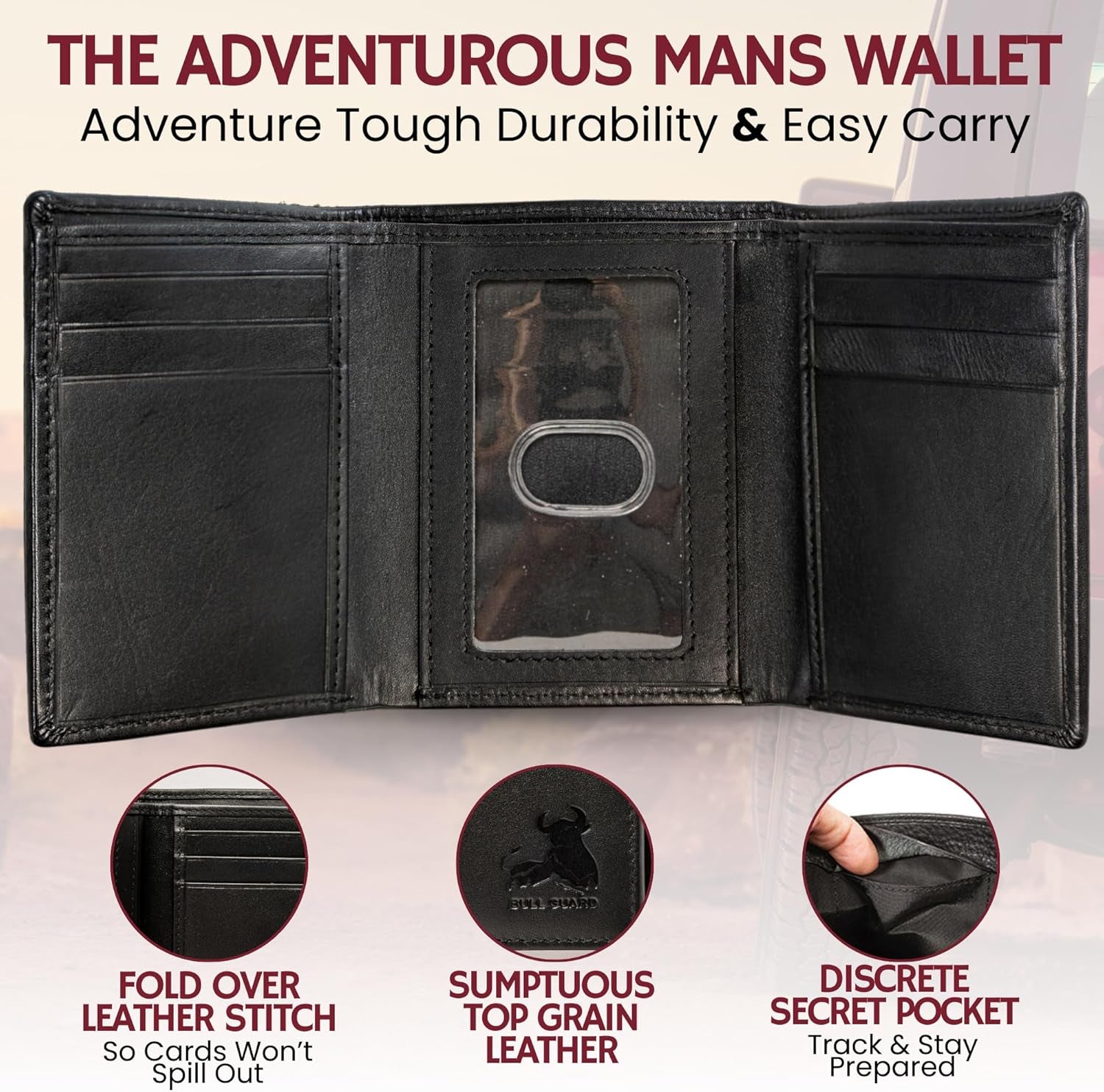 Genuine Nappa Leather Trifold Wallet for Men RFID and ID Window