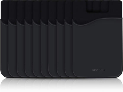 Cell Phone Credit Card Holder,  Silicone Phone Wallet with Adhesive Stick-On Fits Apple Iphone Ipad Samsung Galaxy Android Smartphones Table Refrigerator Door (Black Color - 10 Pack)