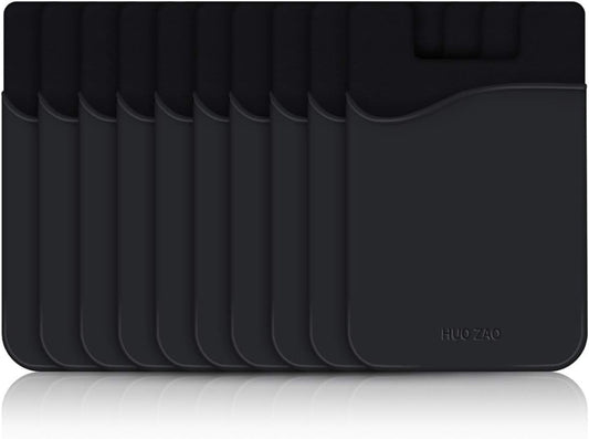 Cell Phone Credit Card Holder,  Silicone Phone Wallet with Adhesive Stick-On Fits Apple Iphone Ipad Samsung Galaxy Android Smartphones Table Refrigerator Door (Black Color - 10 Pack)