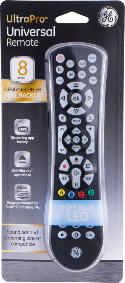 GE 8-Device Backlit Universal TV Remote Control in Black, 41567