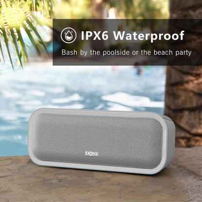 Soundbox Pro+ Bluetooth Speaker with 24W Impressive Sound, Booming Bass, IPX6 Waterproof, 15Hrs Playtime, Wireless Stereo Pairing, Mixed Colors Lights, 66 FT- Grey