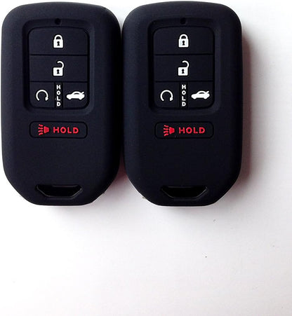 Silicone Key Fob Cover for Honda Accord Civic CR-V CRV Pilot Passport Insight EX EX-L Touring | Car Accessory | Key Protection Case - 2 Pcs (Black)