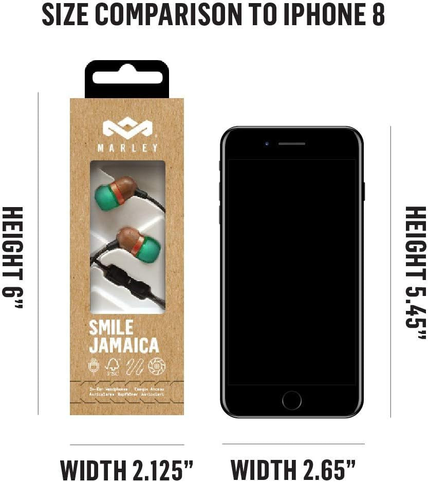 Smile Jamaica: Wired Earphones with Microphone, Noise Isolating Design, and Sustainable Materials (Rasta)