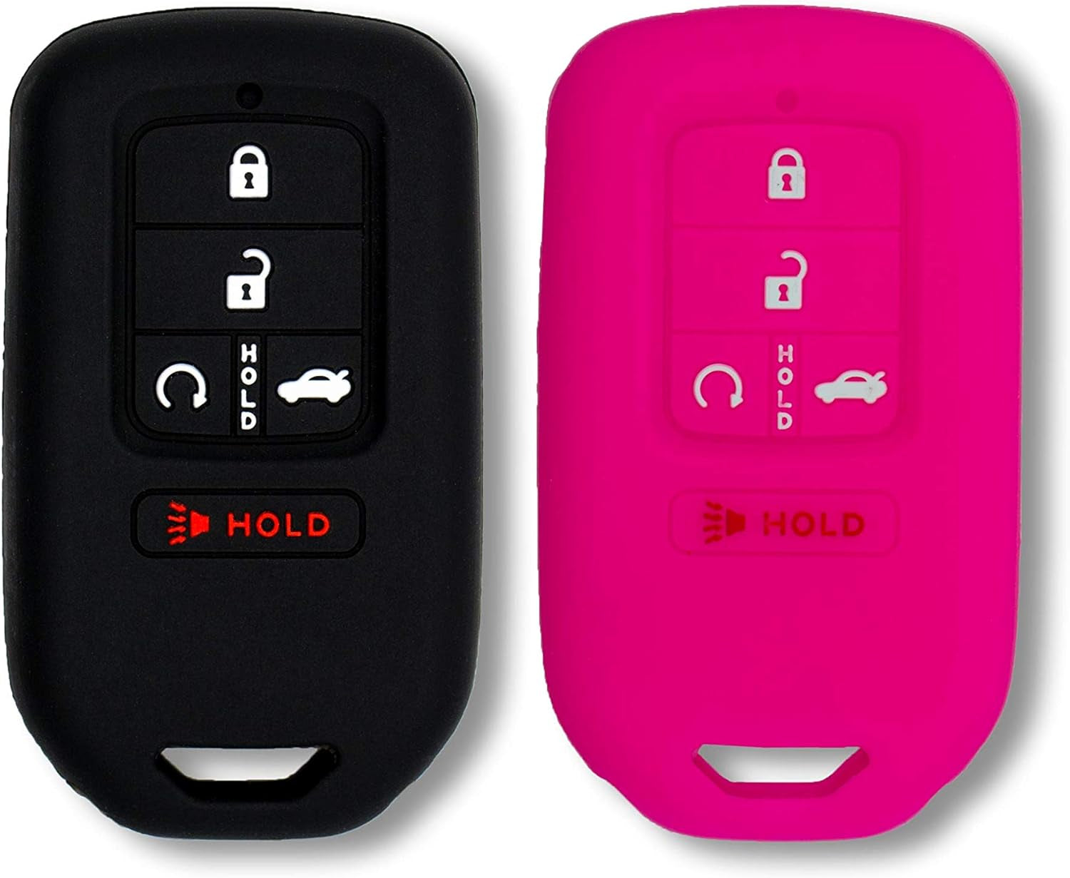 Silicone Key Fob Cover for Honda Accord Civic CR-V CRV Pilot Passport Insight EX EX-L Touring | Car Accessory | Key Protection Case - 2 Pcs (Black & Pink)