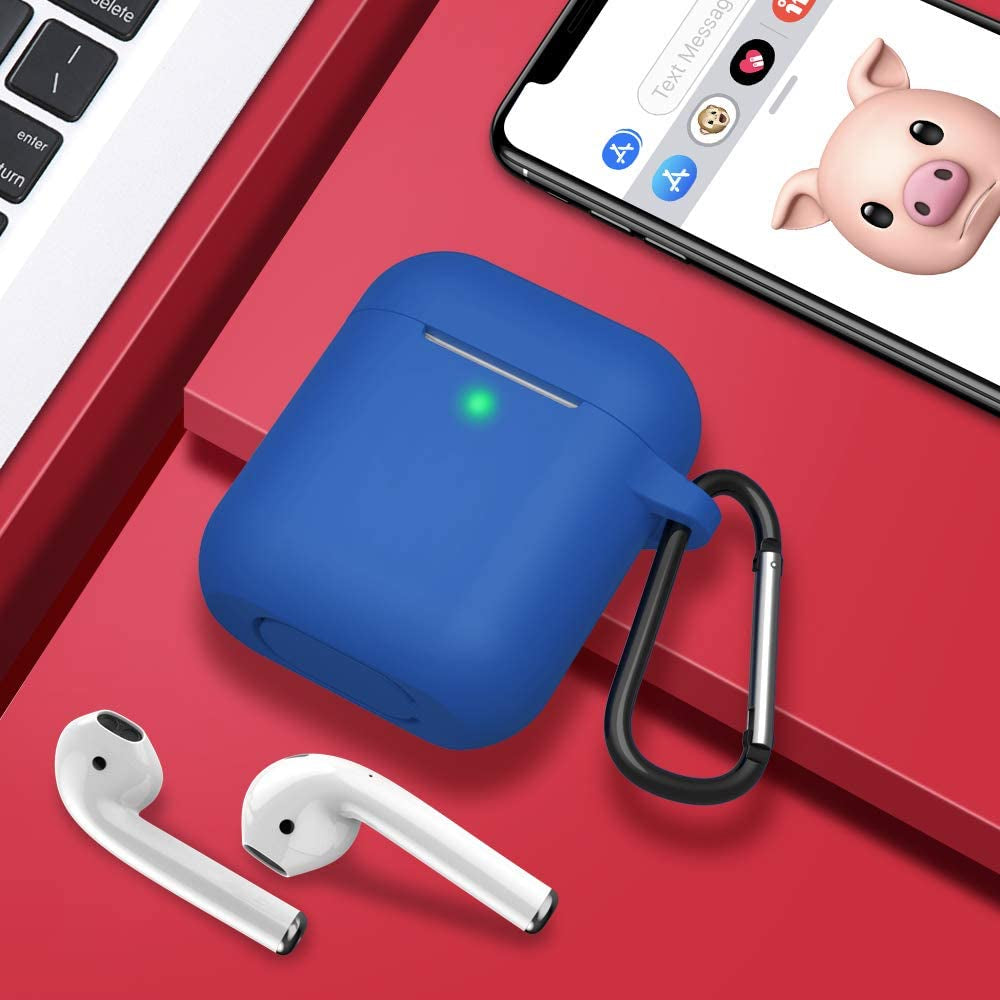 Silicone Case Compatible with Apple Airpods 1&2 Wireless and Wired Charging Case(Front LED Visible),Blue