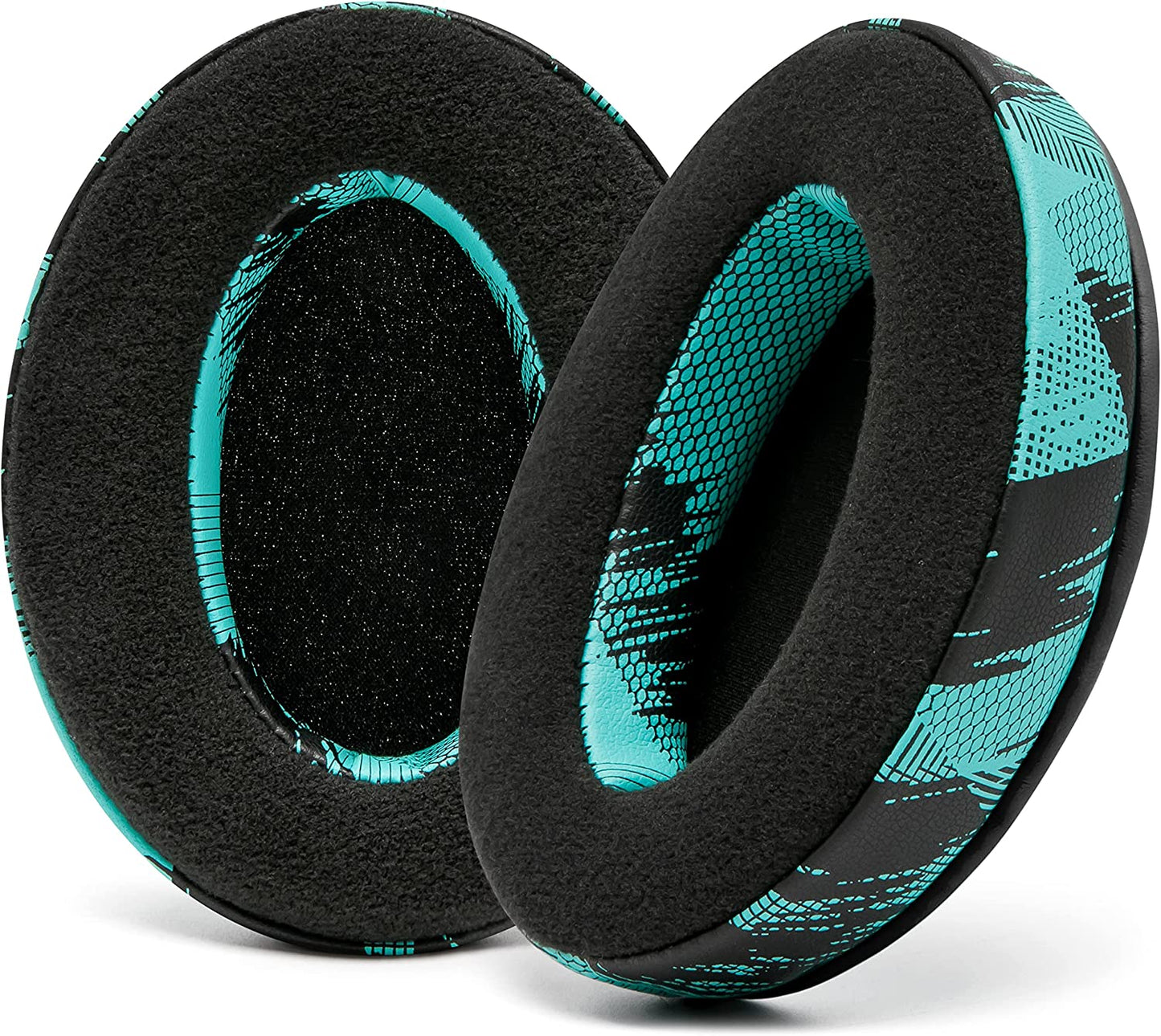 Padz Velour - the Ultimate Upgraded Earpads by Wicked Cushions - Compatible with Audio Technica, Hyperx, Steelseries Arctis - Extra Thick - Bigger Opening - Soft Memory Foam | (Speed Racer Cyan)