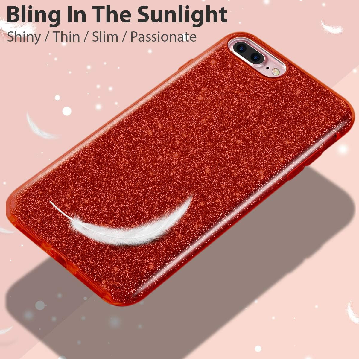 Compatible with Iphone 8 plus Case,Compatible with Iphone 7 plus Glitter Bling Sparkle Cute Girls Women Protective Christmas Case (Red)