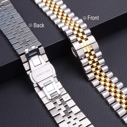 Compatible with Apple Watch Band 42Mm (Series10) 41Mm 40Mm 38Mm, Stainless Steel Heavy Band with Butterfly Folding Clasp Link Bracelet for Iwatch Series 10/9/8/7/6 Women, Silver/Gold