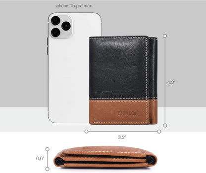 Leather Trifold Wallet for Men - RFID Blocking - 6 Card Slots, 2 Slip Pockets & 1 Front ID Window - Minimalist Design, Slim Wallet