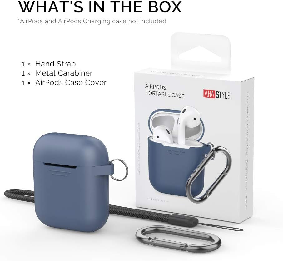 Upgrade Silicone Case Protective Cover [Front LED Visible] Compatible with Apple Airpods 2 & 1 (Navy Blue)