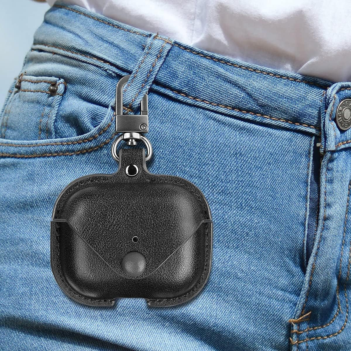 Genuine Leather Case Compatible with Airpods Pro Case 2Nd/1St Gen (2023/2022/2019),  Protective Cover for Apple Airpods Pro 2/Pro Wireless Charging Case with Keychain and Snap Lock Black