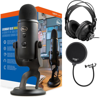 Yeti USB Microphone (Blackout) Bundle with Knox Gear Headphones and Pop Filter (3 Items)