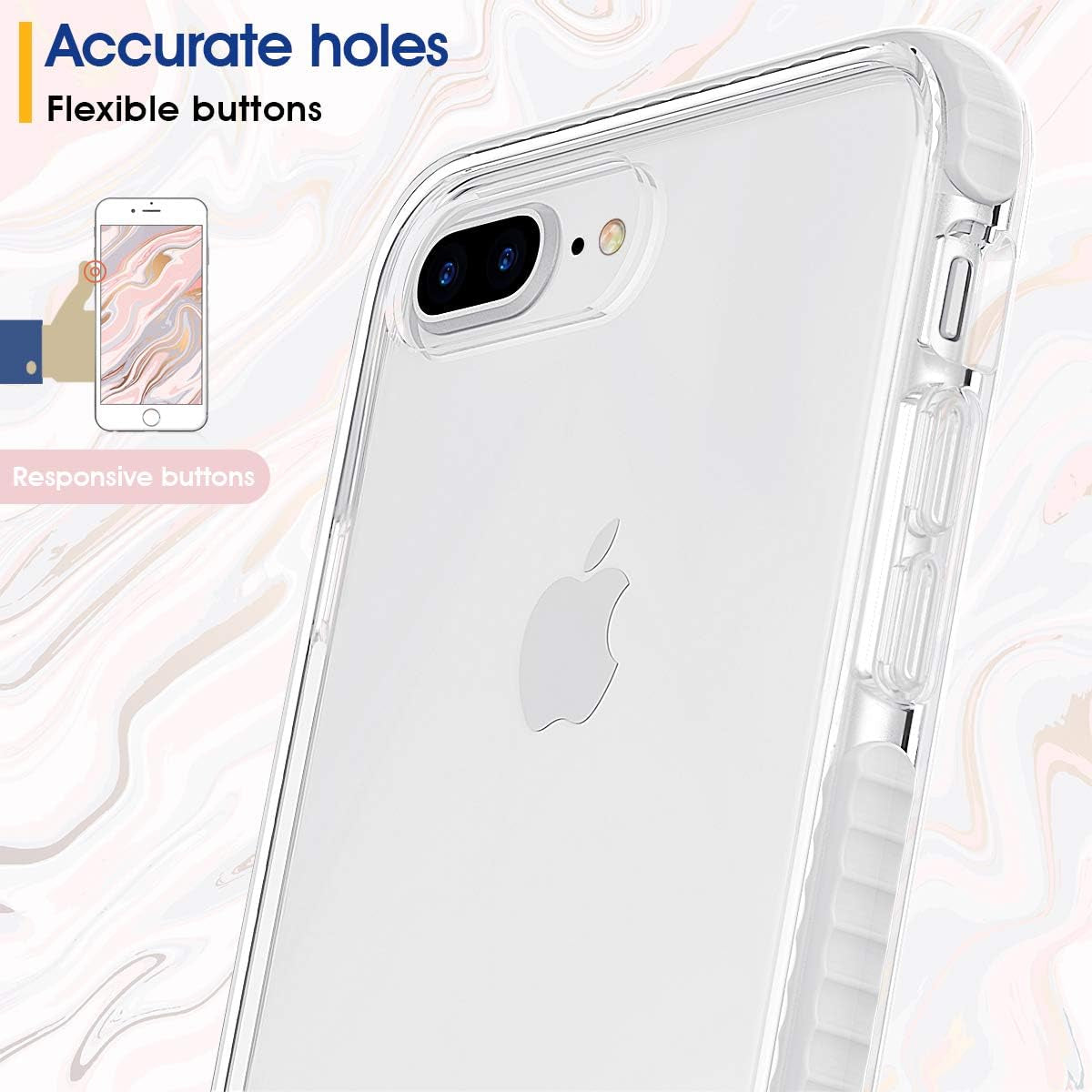 Compatible with Iphone 8 plus Case Compatible with Iphone 7 plus Case Clear Shield Heavy Duty Anti-Yellow Anti-Scratch Shockproof Cover(White)