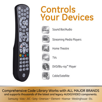 GE 8-Device Backlit Universal TV Remote Control in Black, 41567