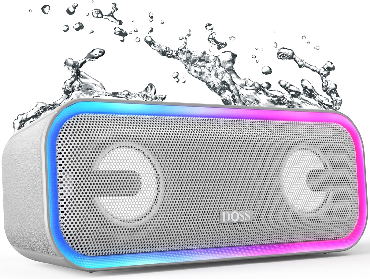 Soundbox Pro+ Bluetooth Speaker with 24W Impressive Sound, Booming Bass, IPX6 Waterproof, 15Hrs Playtime, Wireless Stereo Pairing, Mixed Colors Lights, 66 FT- Grey