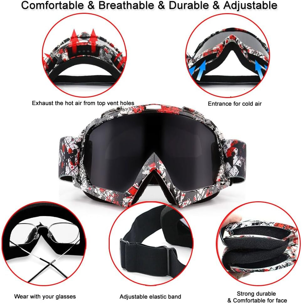 Dirt Bike ATV Goggles UV400 Motorcycle Goggles for Men Women Youth Motocross Riding Goggles Windproof Dustproof