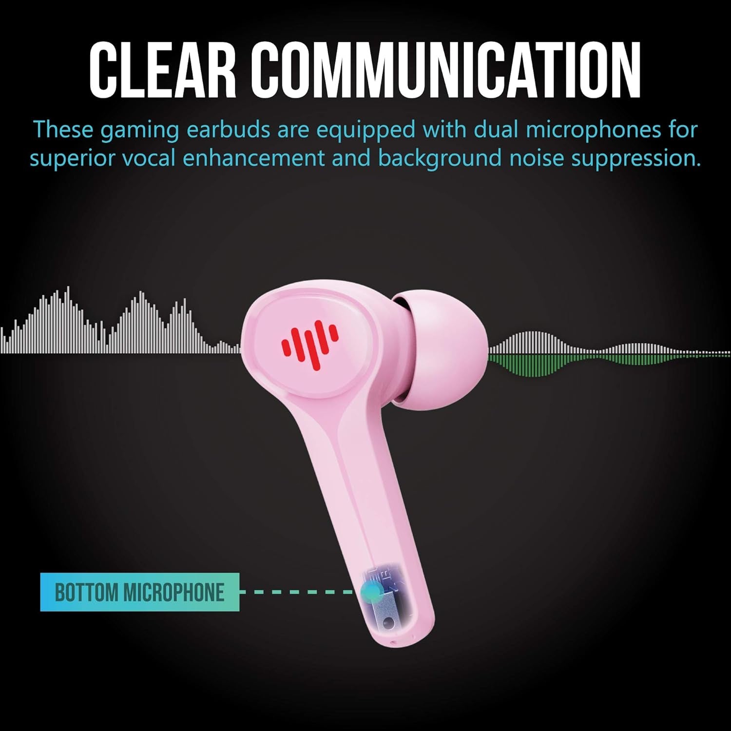 SG100 Gaming Wireless Earbuds, Bluetooth In-Ear with Changing LED Lights Ultra-Low 60Ms Latency and Hands-Free Call MEMS Microphone, Includes Compact Charging Case and 4 Ear Tips, Pink