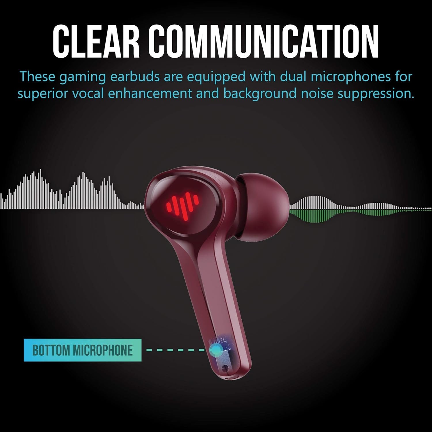 SG100 Gaming Wireless Earbuds, Bluetooth In-Ear with Changing LED Lights Ultra-Low 60Ms Latency and Hands-Free Call MEMS Microphone, Includes Compact Charging Case and 4 Ear Tips, Red