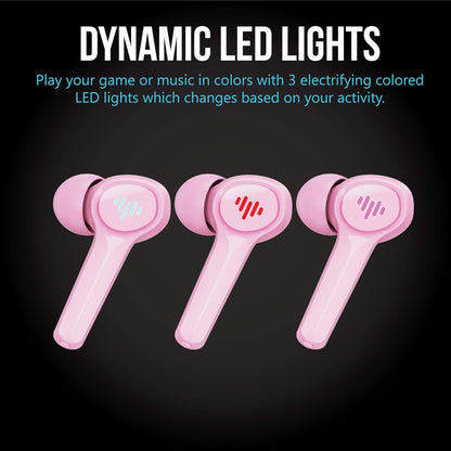 SG100 Gaming Wireless Earbuds, Bluetooth In-Ear with Changing LED Lights Ultra-Low 60Ms Latency and Hands-Free Call MEMS Microphone, Includes Compact Charging Case and 4 Ear Tips, Pink