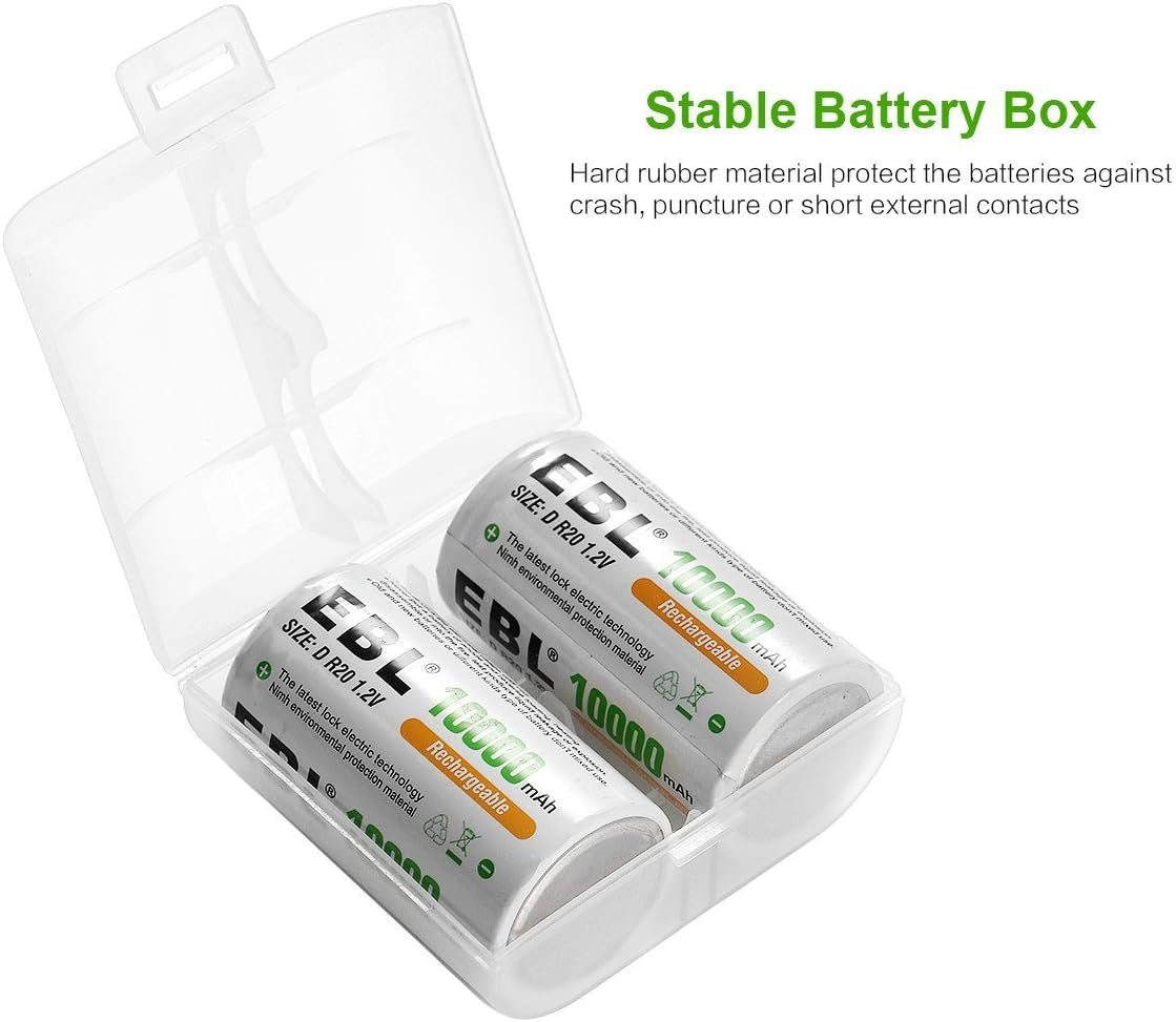 D Cell Batteries 10,000Mah Ultra Pro Ni-Mh Rechargeable D Batteries, 4-Pack(Battery Storage Case Included)