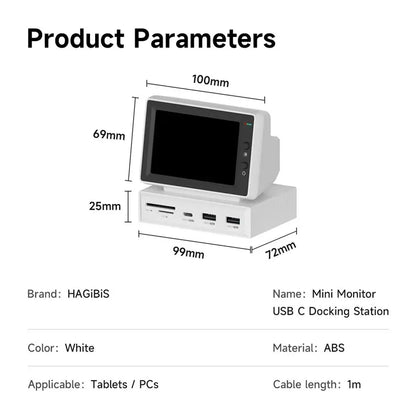 Hagibis 3.5Inch IPS Mini Screen AIDA64 Mini PC CPU RAM HDD Data Monitor Display Sub Screen with USB C Hub for Laptop PC Macbook