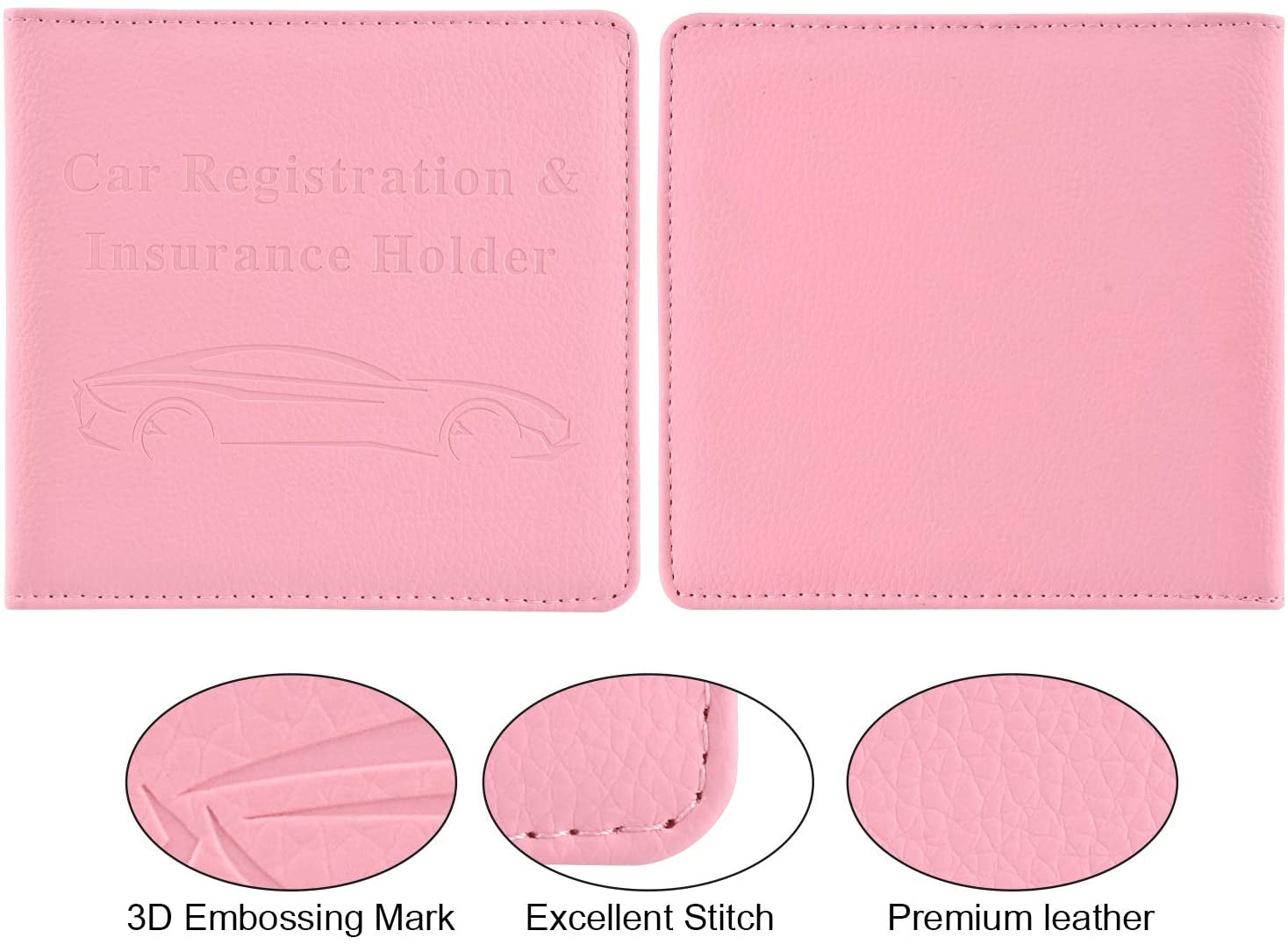 Car Registration and Insurance Holder, Vehicle Glove Box Car Organizer Men Women Wallet Accessories Case for Cards, Essential Document, Driver License, Pink
