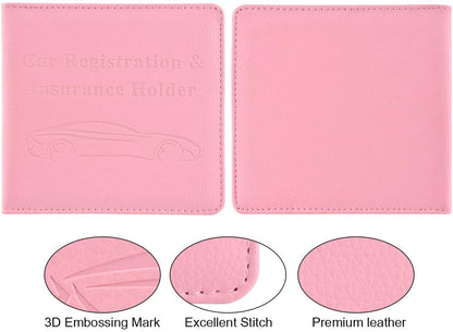 Car Registration and Insurance Holder, Vehicle Glove Box Car Organizer Men Women Wallet Accessories Case for Cards, Essential Document, Driver License, Pink