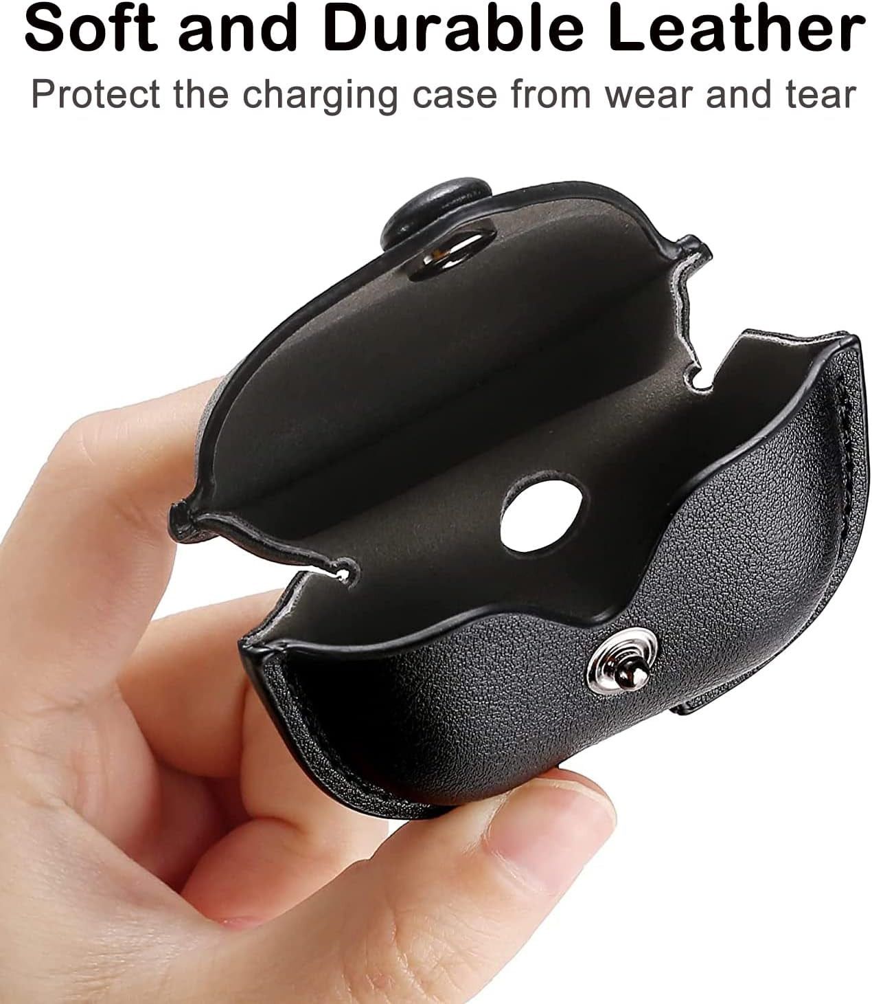 Genuine Leather Case Compatible with Airpods Pro Case 2Nd/1St Gen (2023/2022/2019),  Protective Cover for Apple Airpods Pro 2/Pro Wireless Charging Case with Keychain and Snap Lock Black