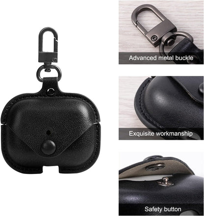 Genuine Leather Case Compatible with Airpods Pro Case 2Nd/1St Gen (2023/2022/2019),  Protective Cover for Apple Airpods Pro 2/Pro Wireless Charging Case with Keychain and Snap Lock Black